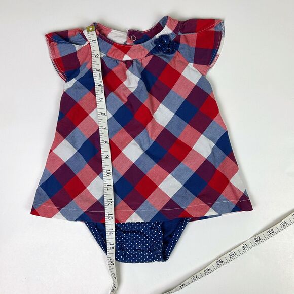 Carter's Child of Mine Red White Blue Checkered Plaid Baby Dress Bloomer 18 Mnth - Picture 2 of 8